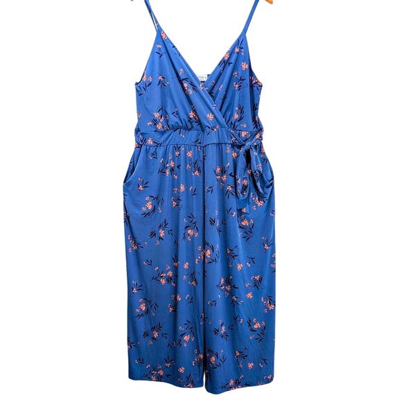 Kaileigh Rica Sleeveless Floral Midi Length Jumpsuit Boho Garden Girl Blue 2X - Picture 10 of 15